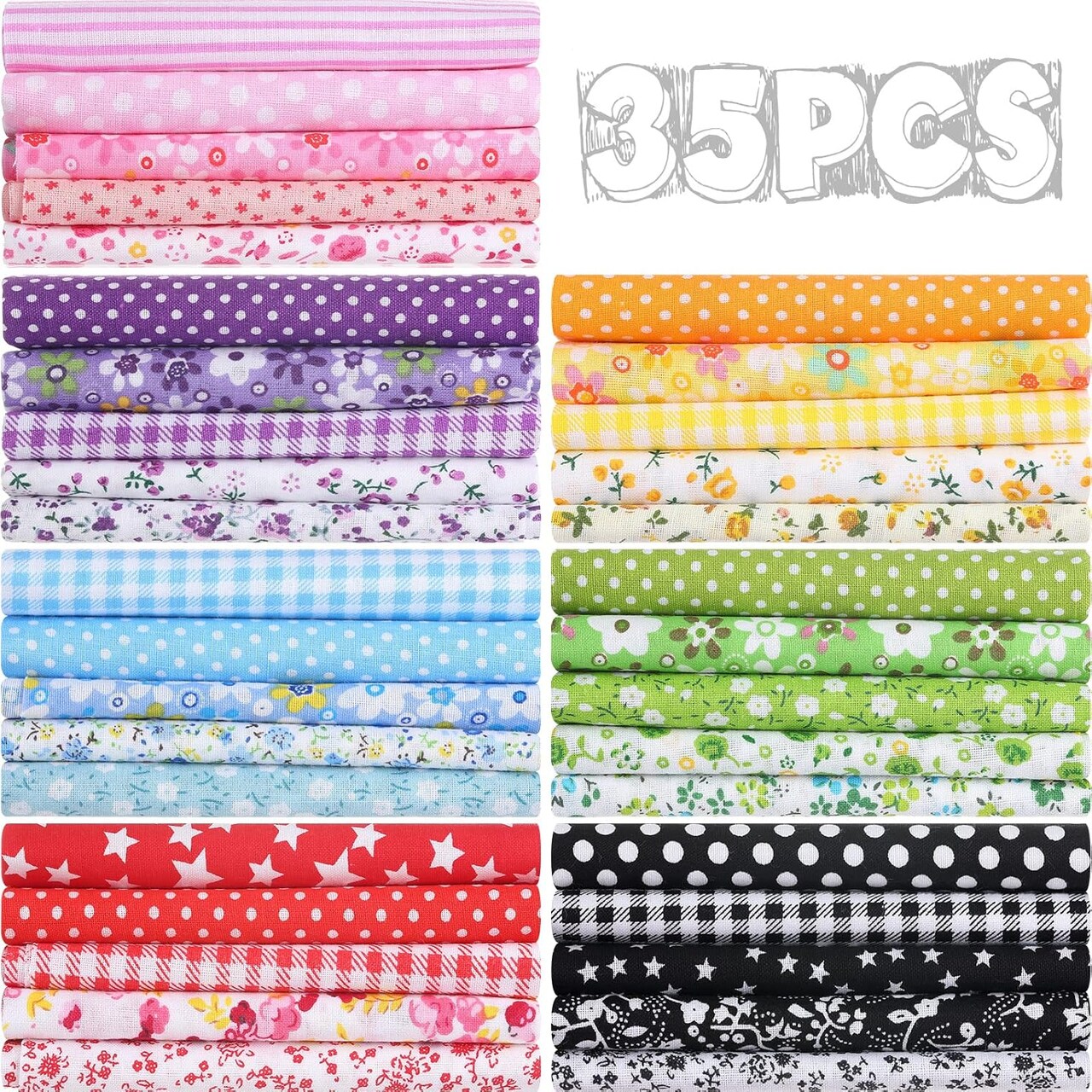35 Pcs 100% Cotton Fabric Quilting Patchwork Fabric Fat Quarter for Sewing